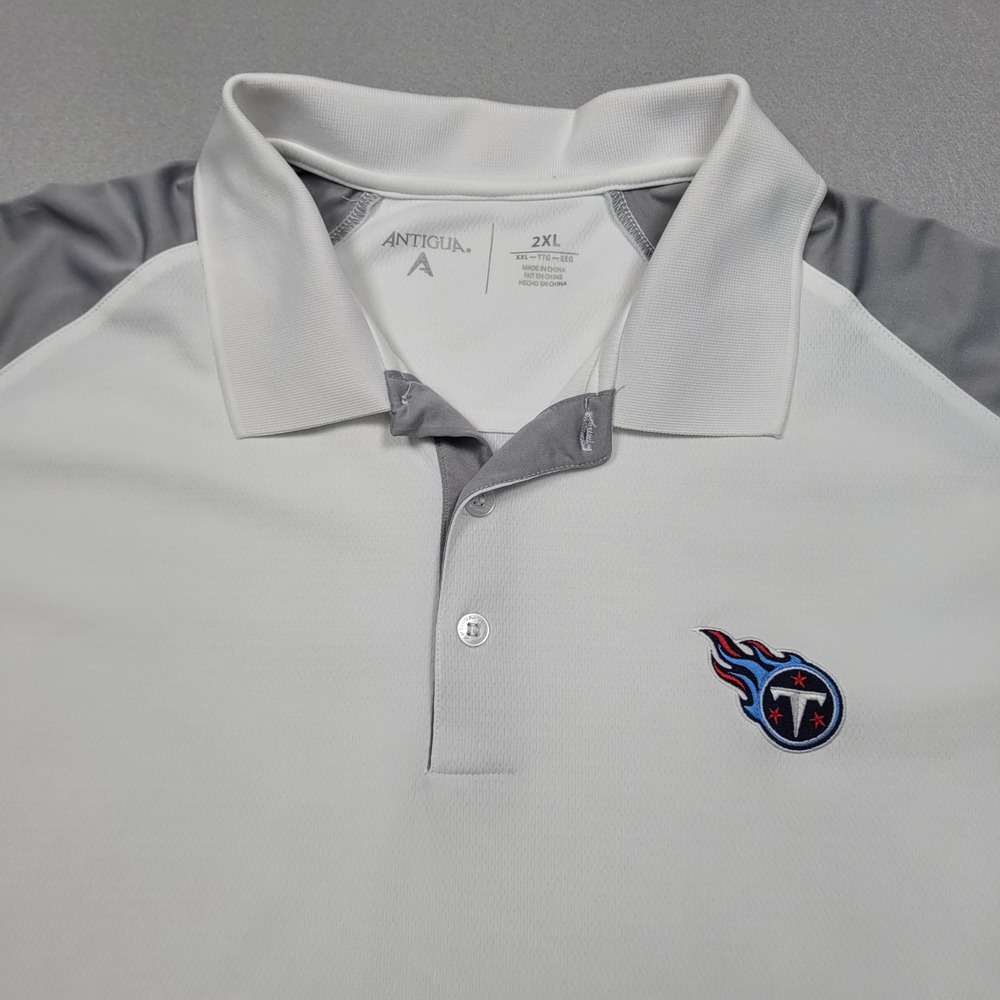 Antigua Men Tennessee Titans NFL Polo Shirt White Gray Size 2XL